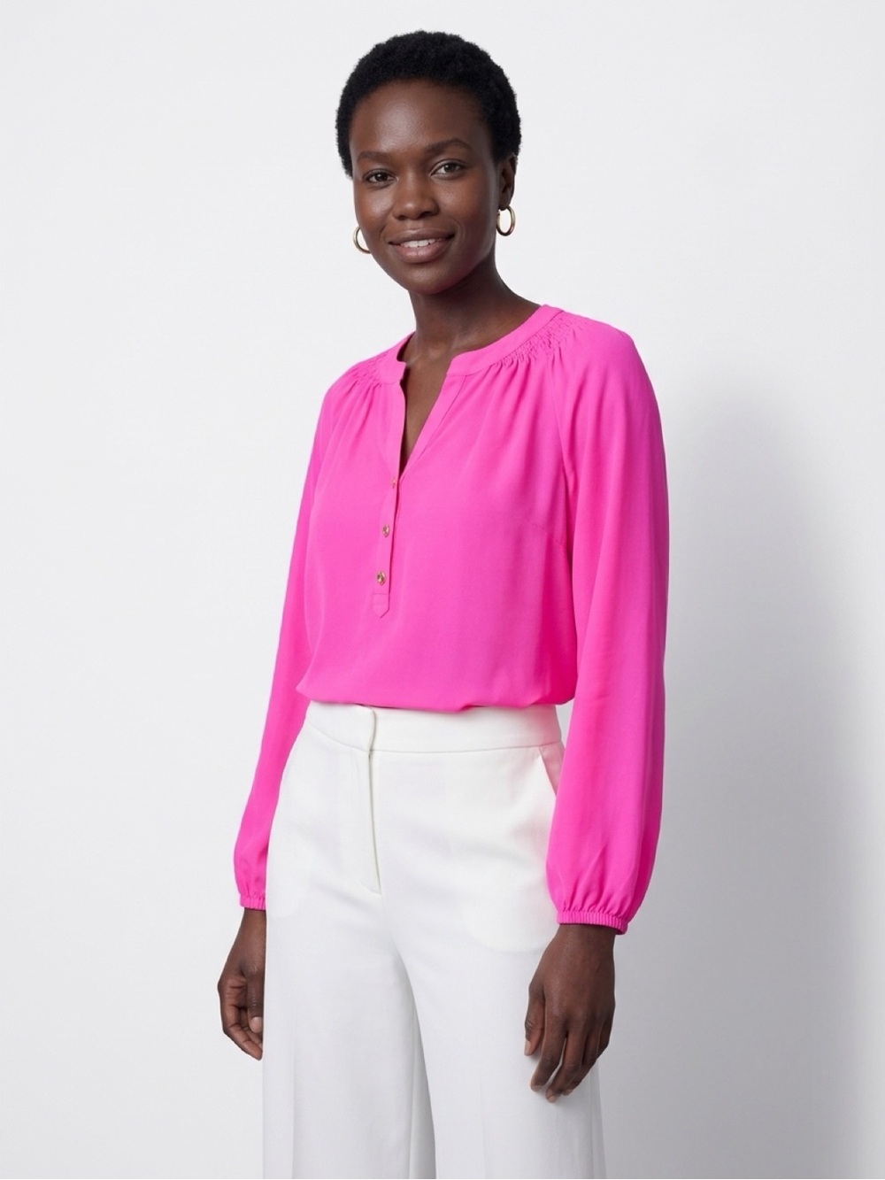 Lilly Pulitzer Hot Pink Long Sleeve Henley Blouse